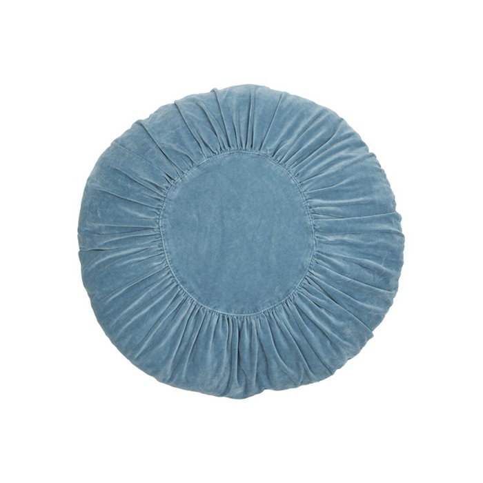Mrs. Bloom - Rond fluwelen sierkussen 'Ruches' (60cm, Faded blue)