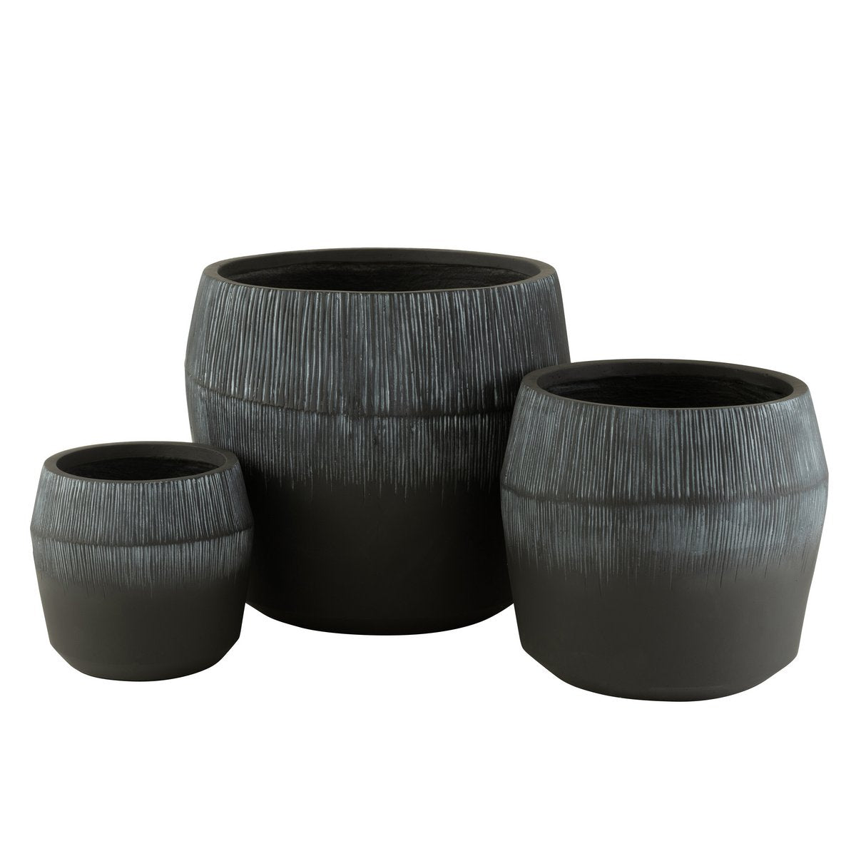 J-Line - Lot de 3 Pots de Fleurs en Argile Fibre Noir