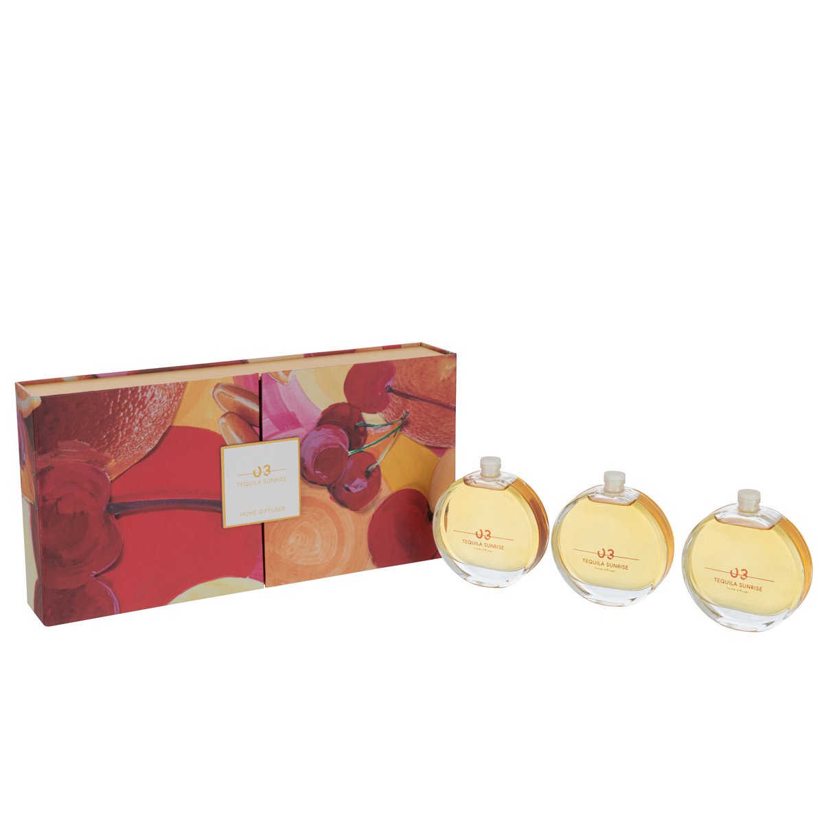 J-Line – Box mit 3 Duftölen + Stäbchen – Tequila Sunrise – Glas