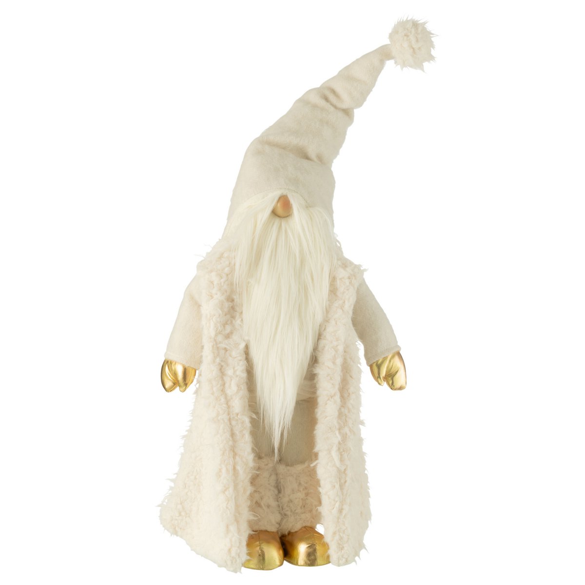 J-Line - Dekorative Weihnachtsfigur 'Wichtel mit langem Mantel' (Creme/Gold, Größe L)