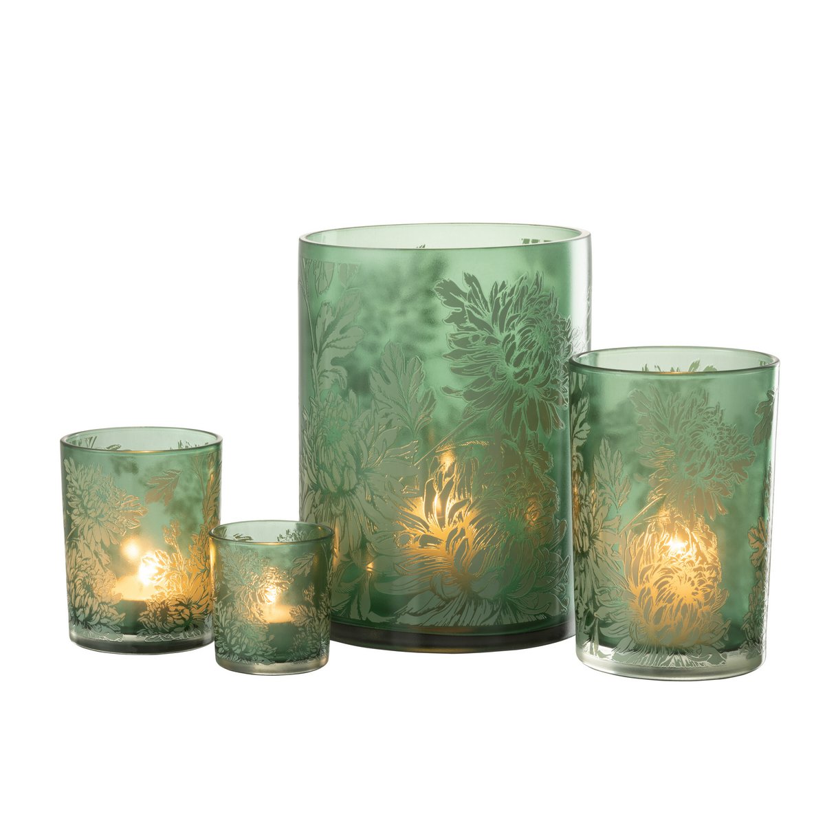 J-Line - Windlicht Bloemen - Glas - Groen - Extra Large