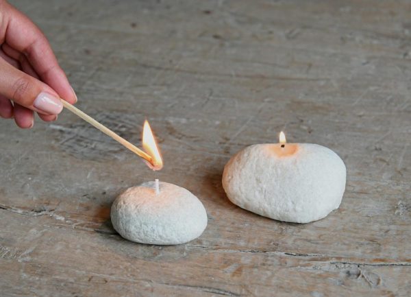 Leeff - Kaarsen in steenvorm 'Stijn' (Set van 2, Zand)