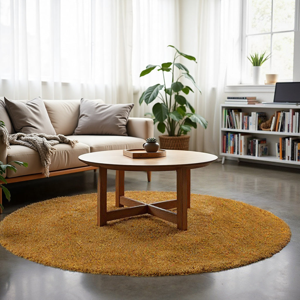 By Javy - Vloerkleed Faye - kleur Gold - rond 160 cm - zachte shaggy