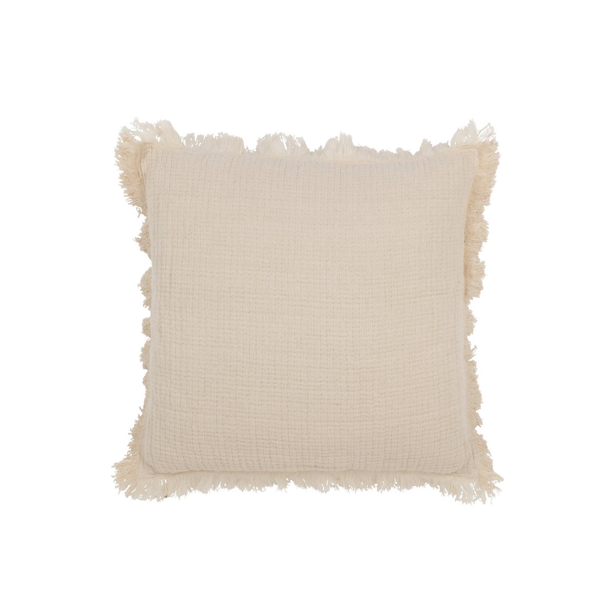 J-Line - Coussin Décoratif Franges Mousseline - Coton - Beige Clair