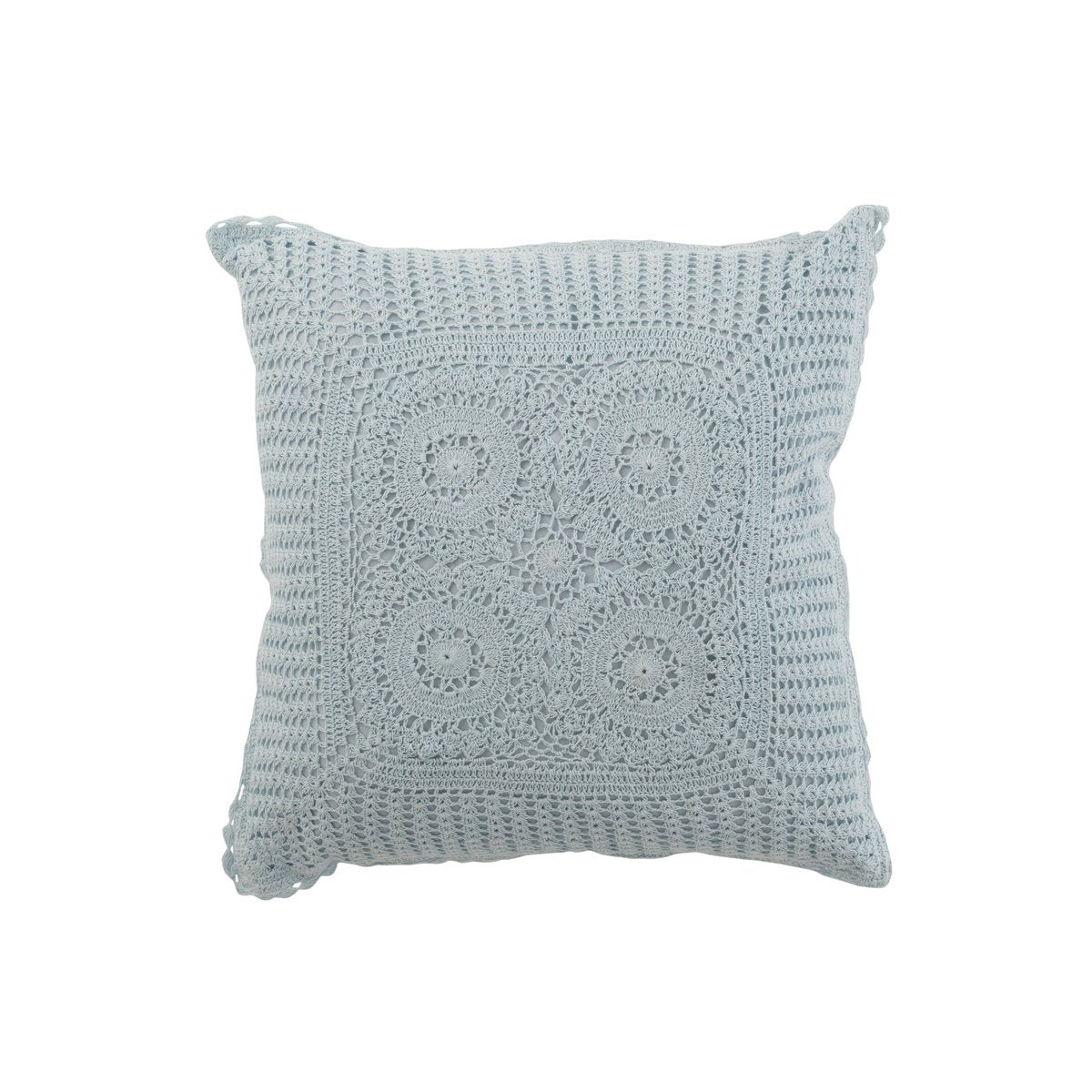 J-Line - Coussin Carré Dentelle - Coton - Bleu