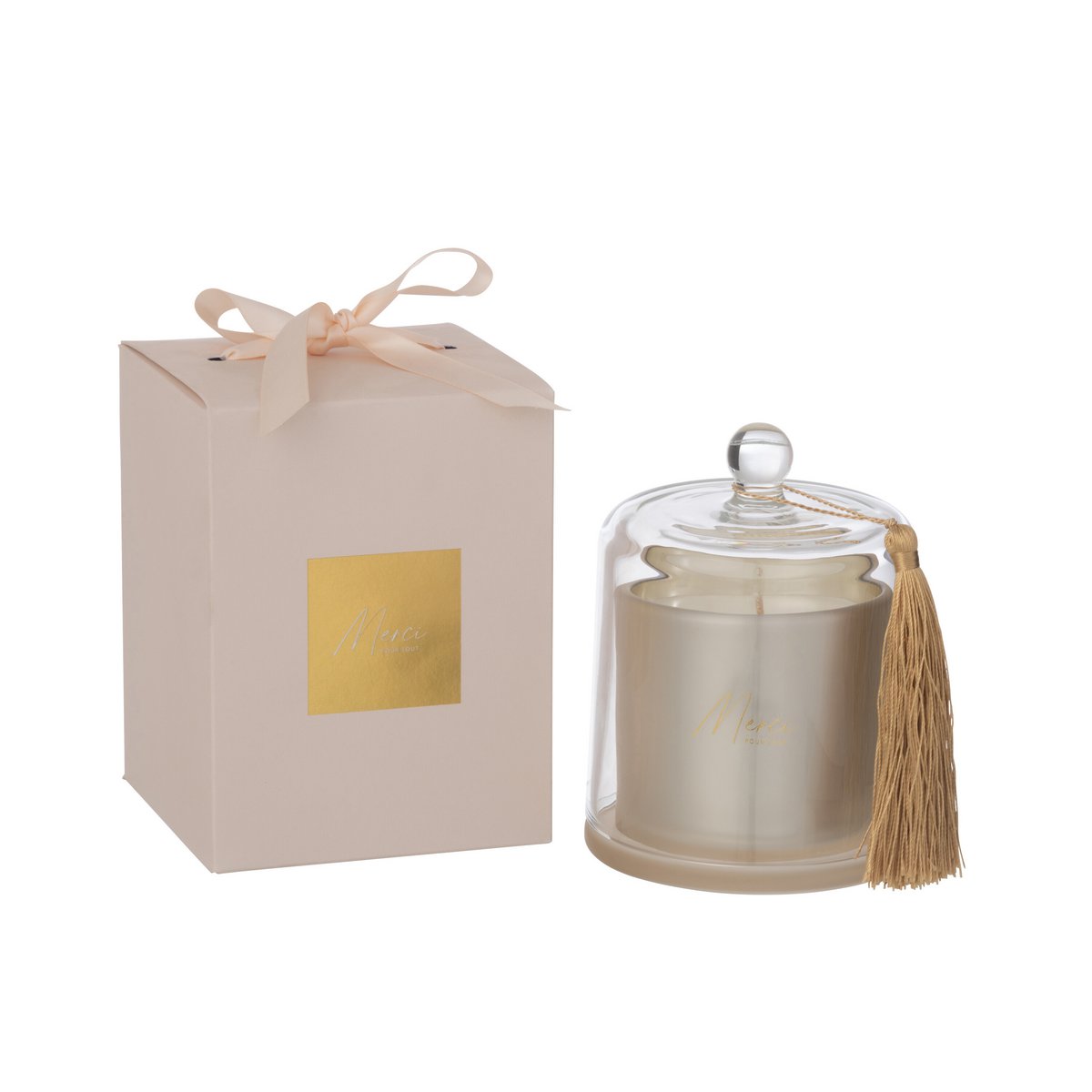 J-Line - Bougie Parfumée Cloche Merci Beige Grande 45 Heures