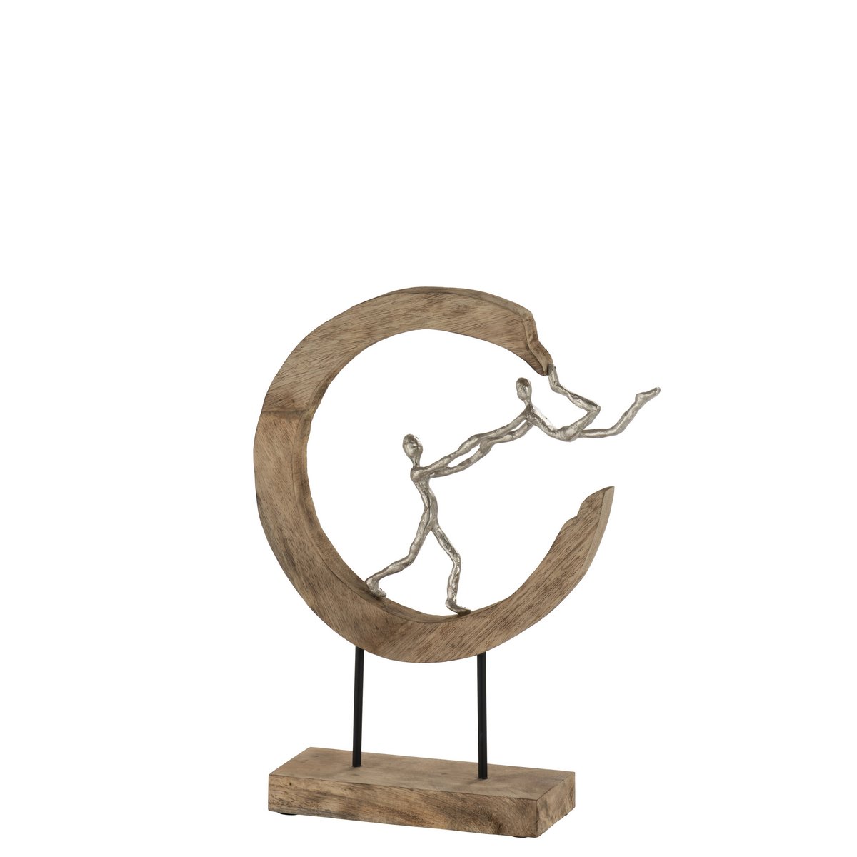 J-Line - Figure Pareja Demi-Lune - Bois/Aluminium - Naturel/Argent