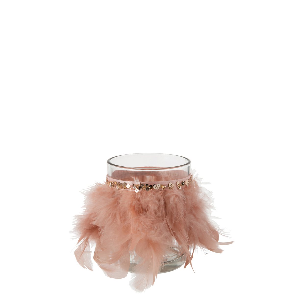 J-Line - Photophore Plumes - Verre - Rose Clair/Transparent - Grand