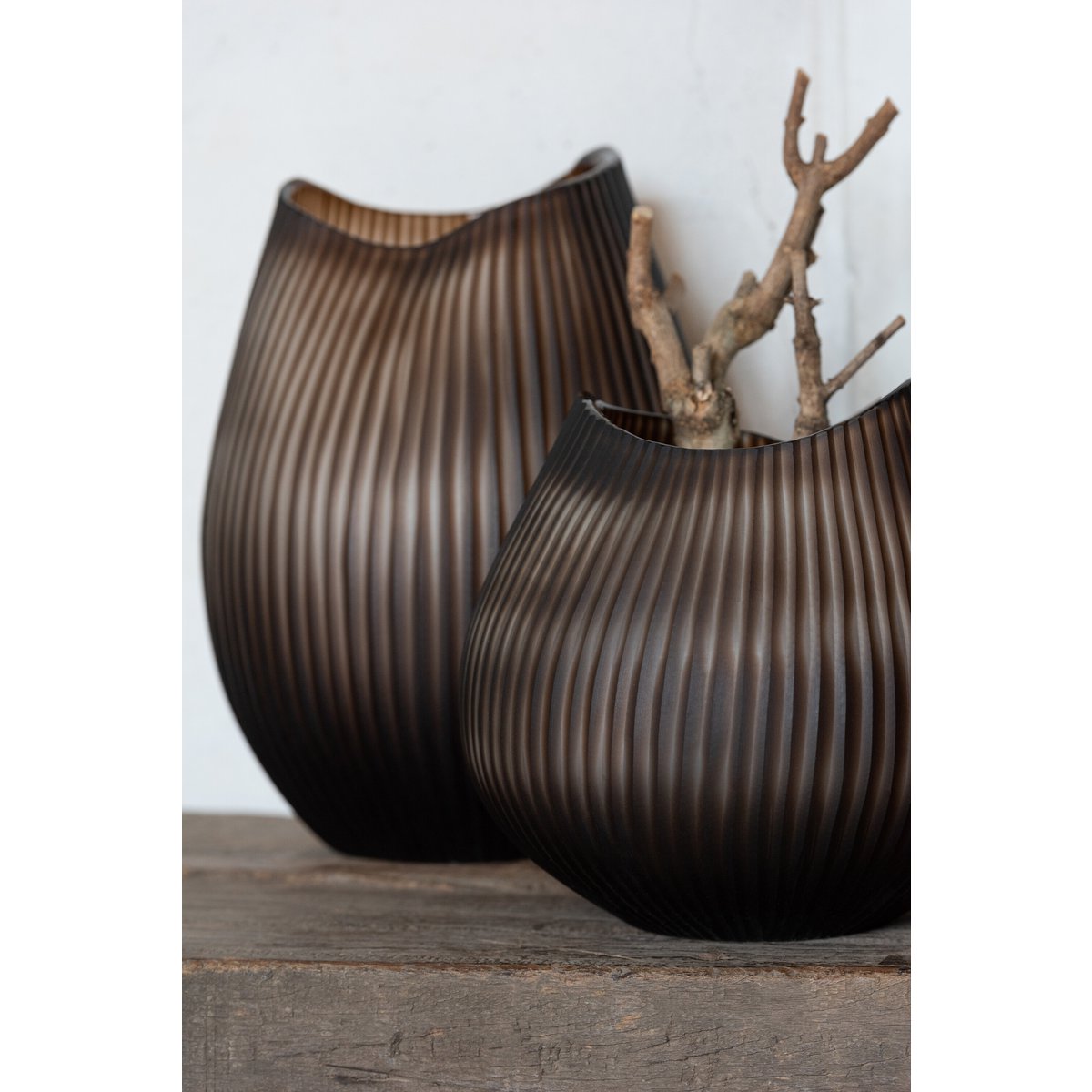 J-Line - Vase Stripe - Verre - Marron - Petit