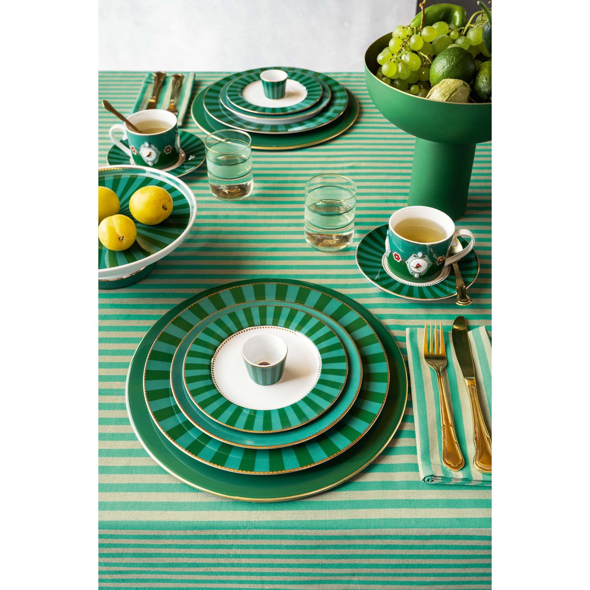 Pip Studio - Mini Cake Tray o/f Love Birds Stripes Emerald-Green 24cm