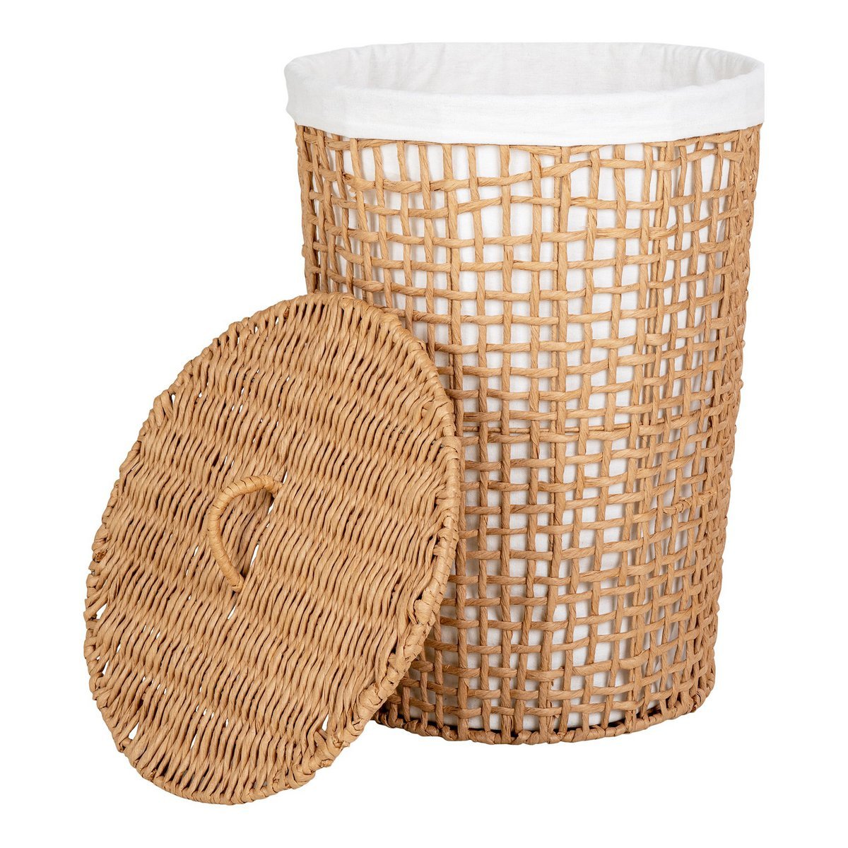 House Nordic - Pomal Laundry Basket - Panier à linge, papier, marron clair/blanc, ø42x56 cm