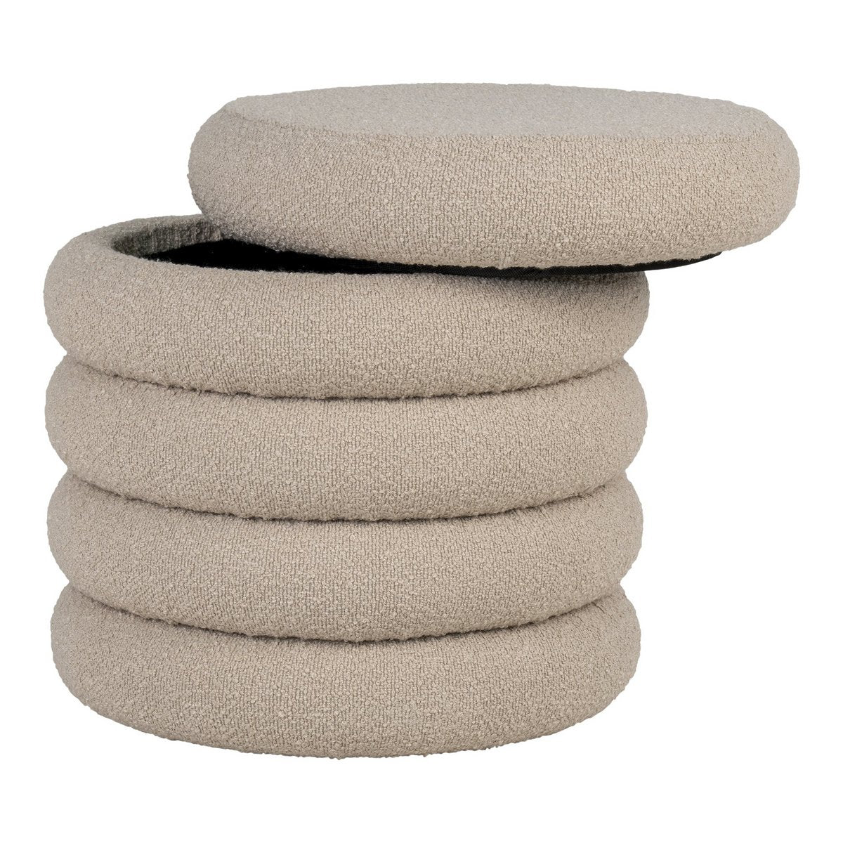 House Nordic - Brooklyn Pouf - Pouf avec rangement, bouclé, beige, Ø44x44 cm