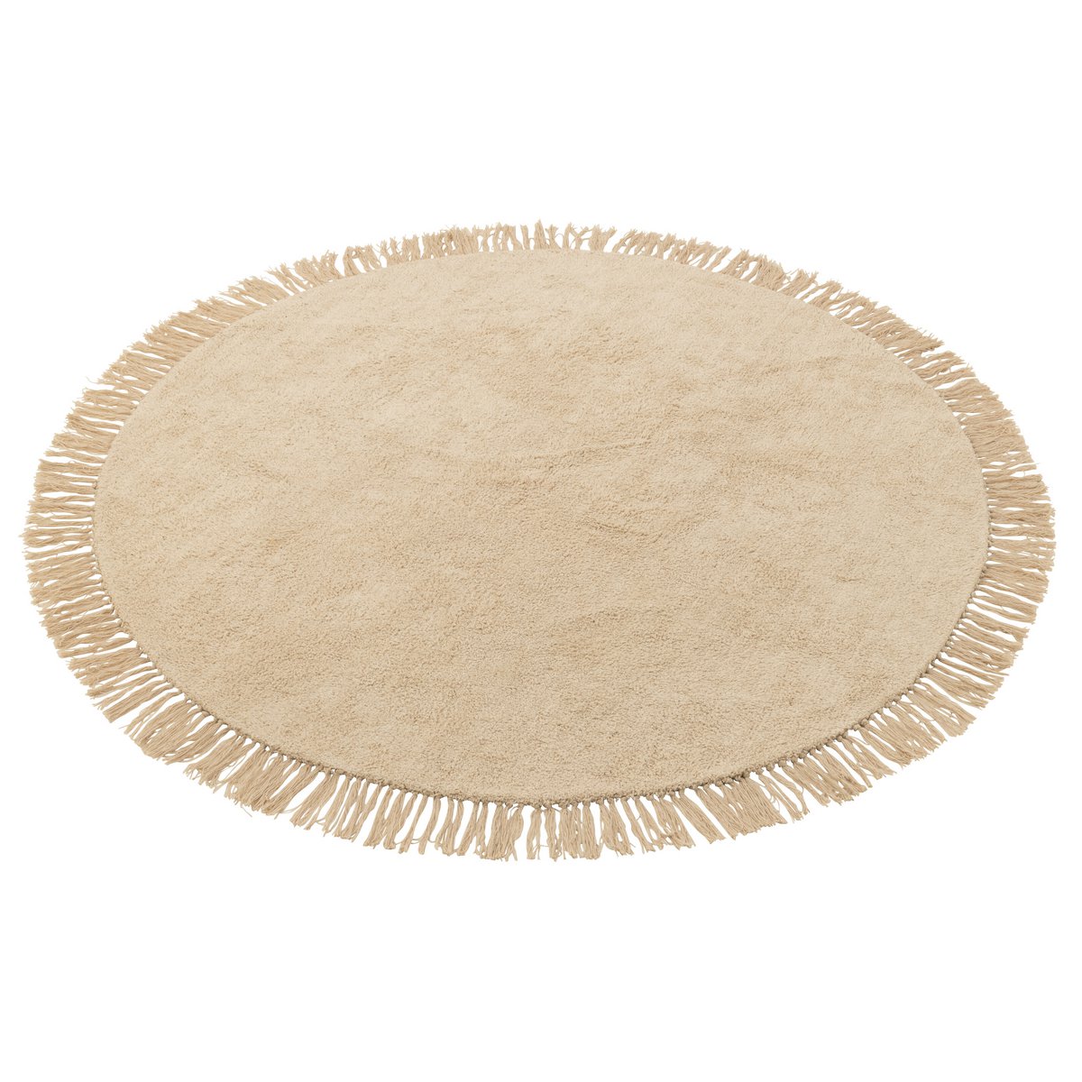 J-Line - Teppich rund + Fransen - Baumwolle - Beige