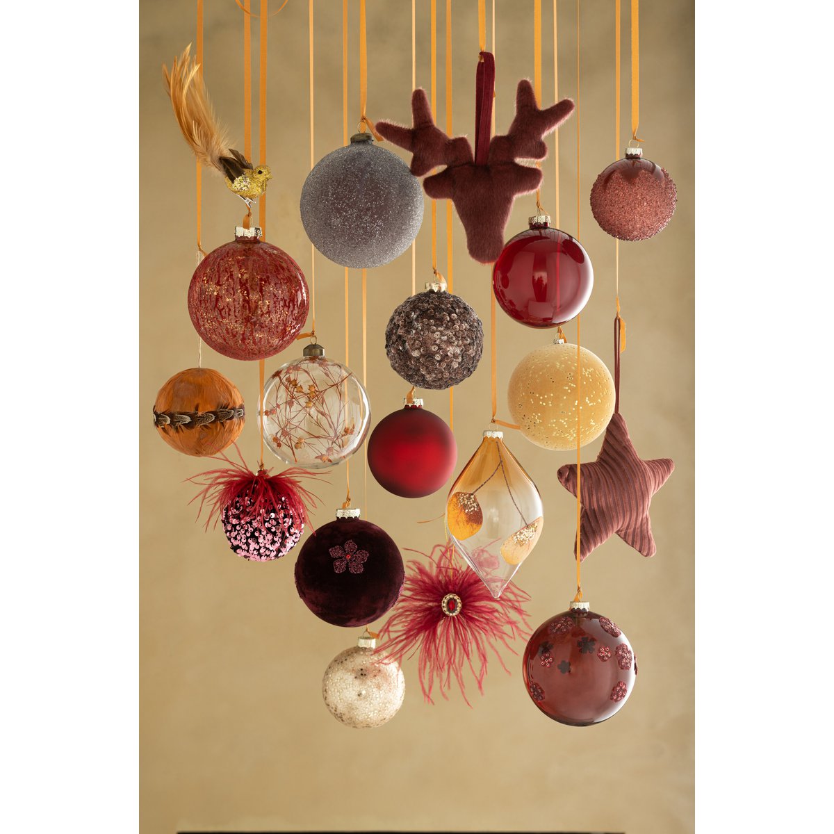 J-Line Doos Van 6 Kerstballen Paillettensuiker Mat Glas Donker Bruin Small