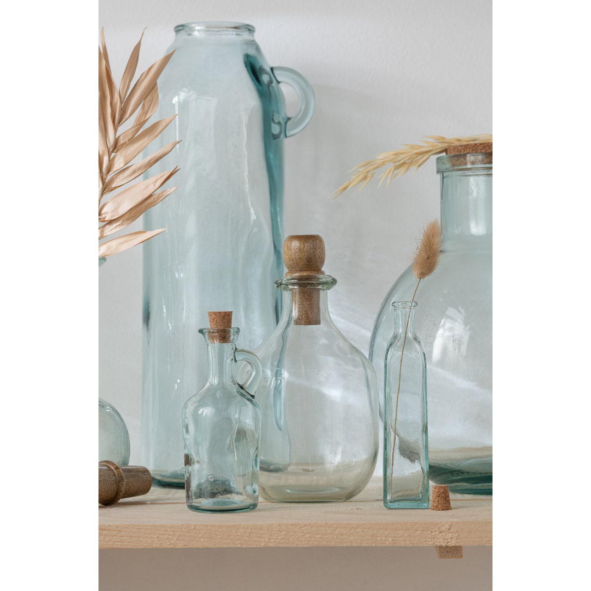 J-Line - Bouteille Ovale et Bouchon - Verre/Bois - Transparent