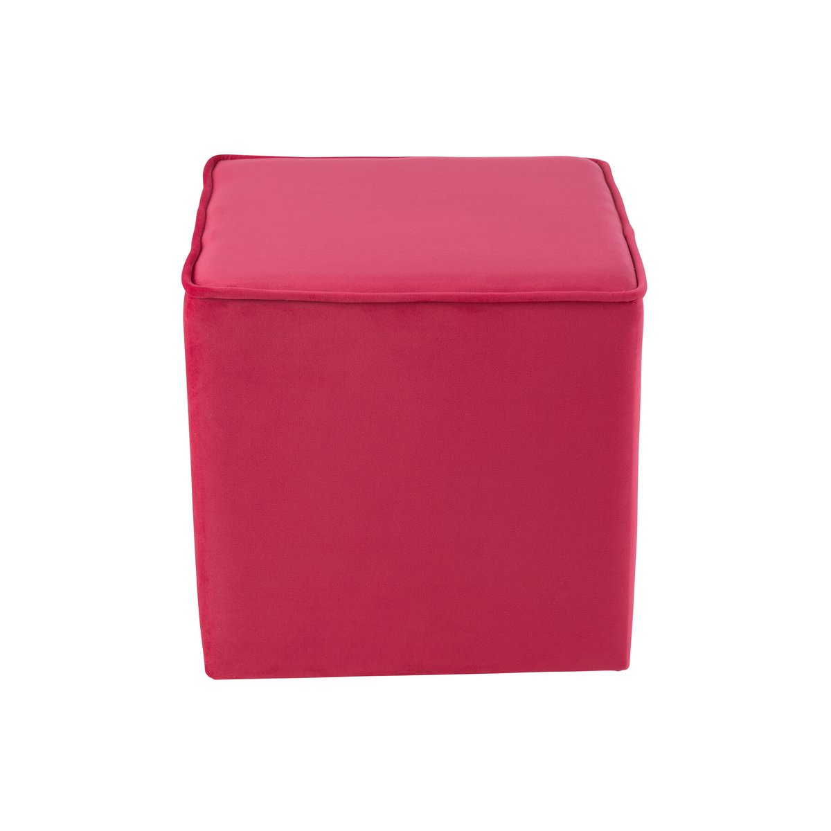 J-Line - Pouf Cube Velours Rose Vif