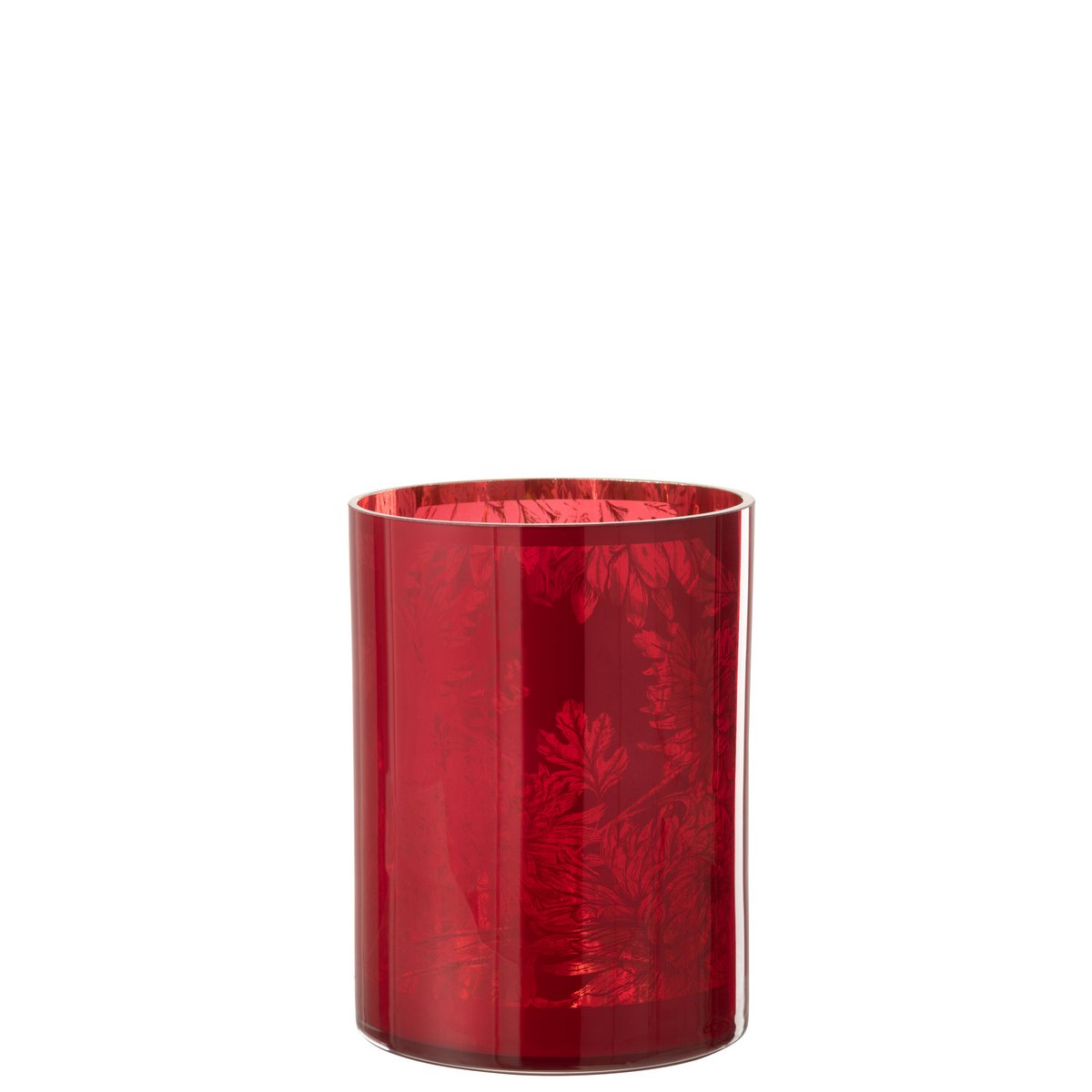 J-Line - Lanterne Fleurs - Verre - Rouge - Extra Large