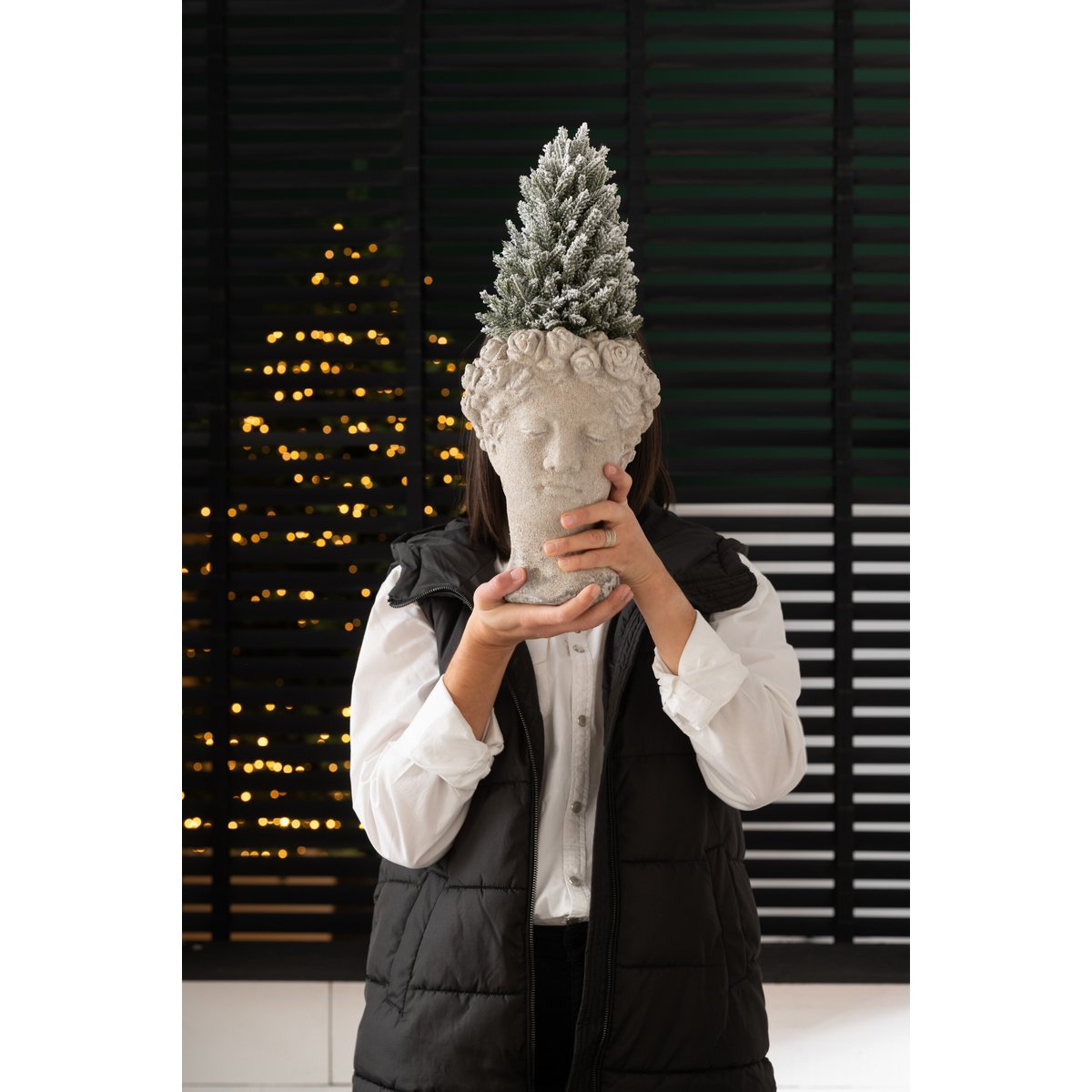 J-Line Kerstboom+Led+Pot Jute Plastiek Besneeuwd Groen Small