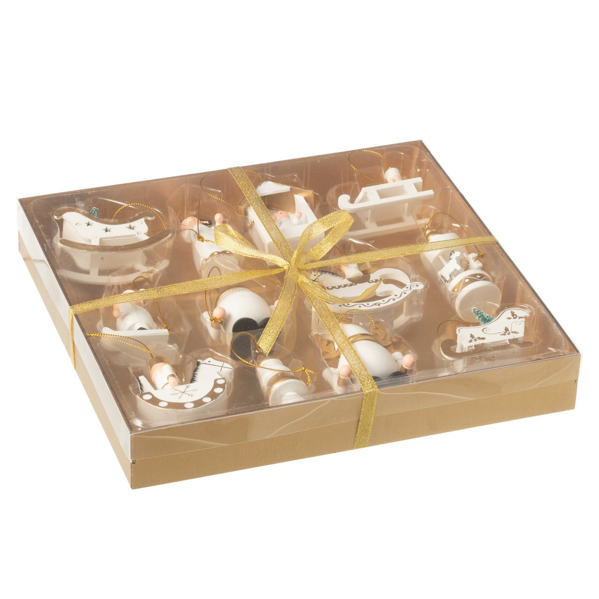 J-Line - Box mit Weihnachtsschmuck 'Thor' (12er-Set, Weiß mit Gold)