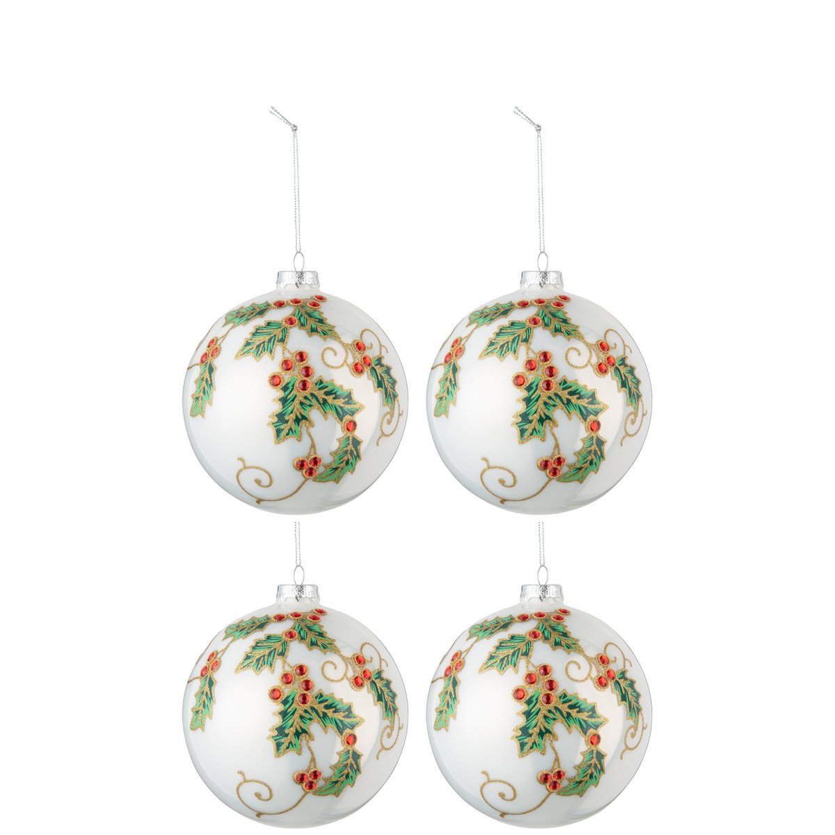 J-Line Doos Van 4 Kerstballen Kerstdeco Glas Wit/Groen/Rood Large