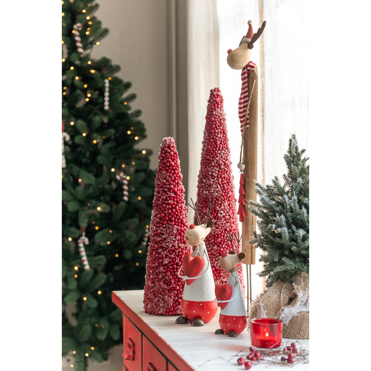 J-Line Kerstboom+Led+Pot Jute Plastiek Besneeuwd Groen Small