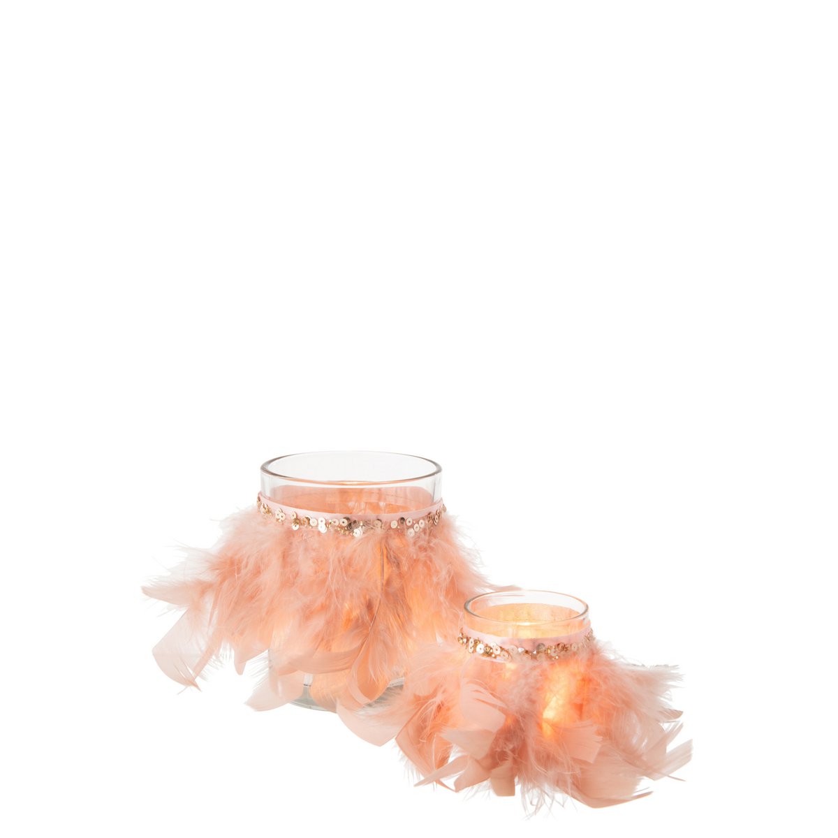 J-Line - Photophore Plumes - Verre - Rose Clair/Transparent - Grand