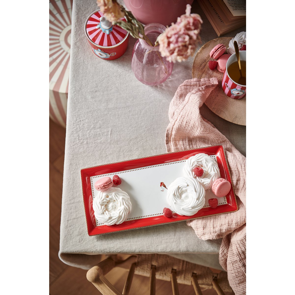 Pip Studio - Cake Tray Rectangular Love Birds Red-Pink - 33.3x15.5cm