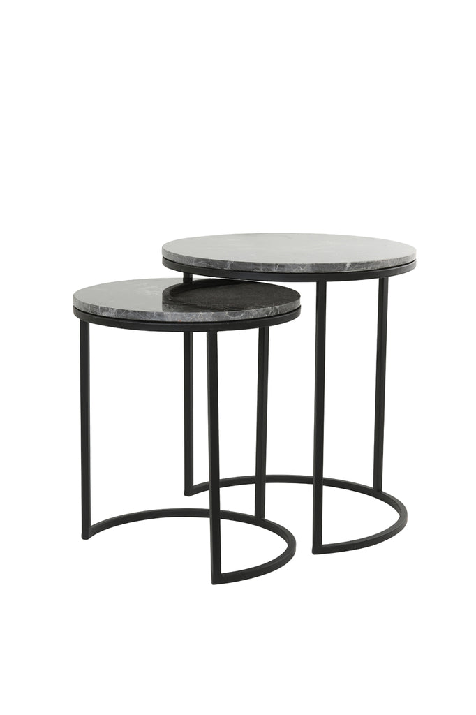 Light & Living - Bijzettafels 'Alfio' (Set van 2, Brown Marble Black)