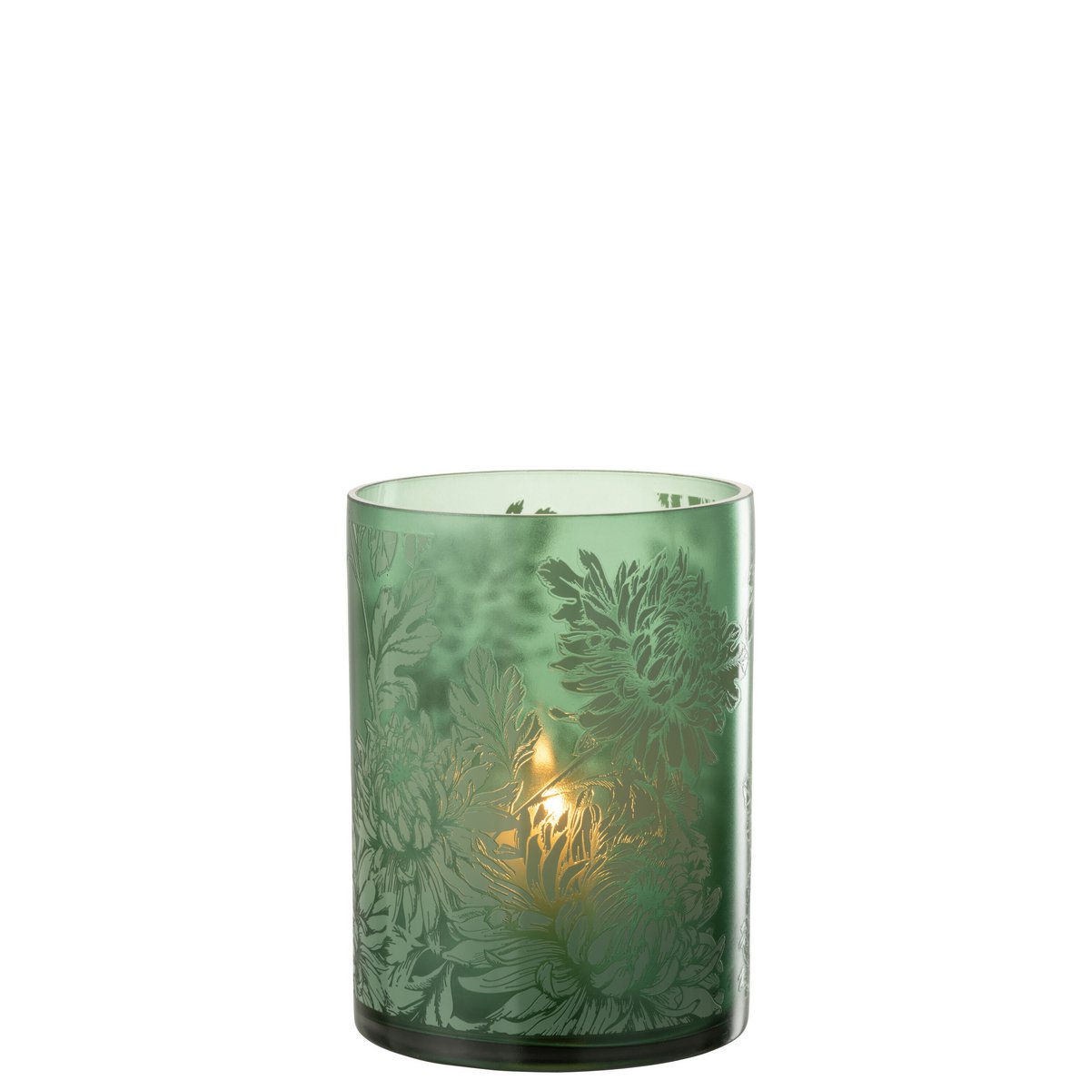 J-Line - Lanterne Fleurs - Verre - Vert - Extra Large