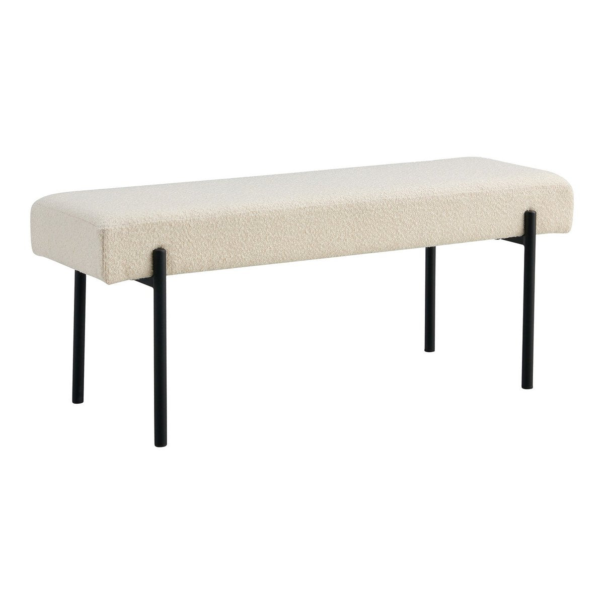 House Nordic – Swindon Bench – Sofa aus Bouclé, weiß mit schwarzen Beinen, 100 x 36 x 42,5 cm, HN1232