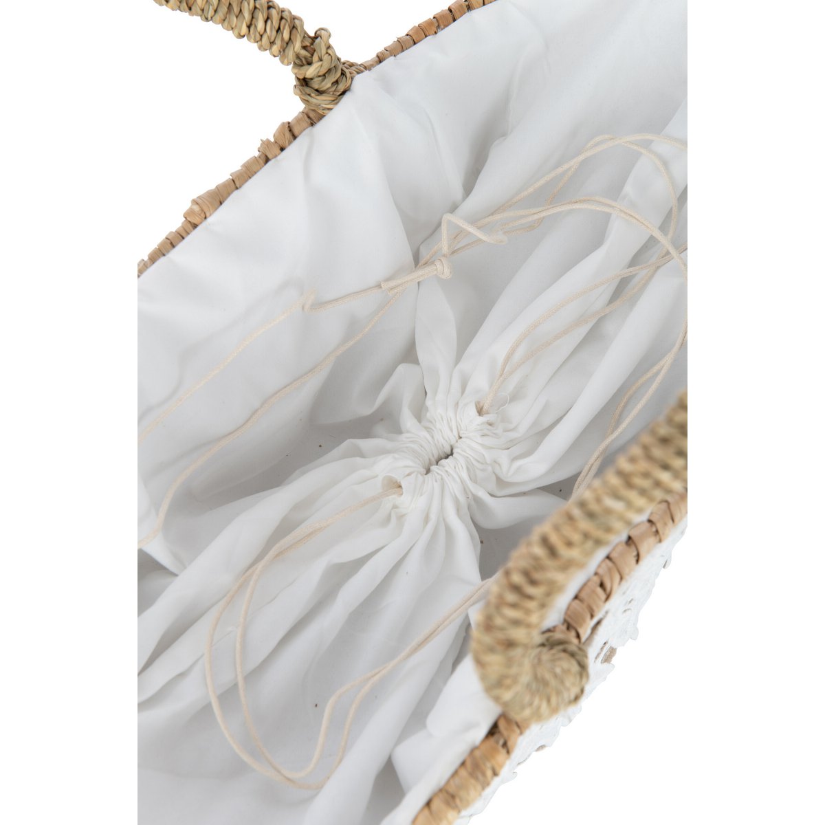 J-Line - Sac de Plage Dentelle Motif Fleur Jute Naturel/Blanc