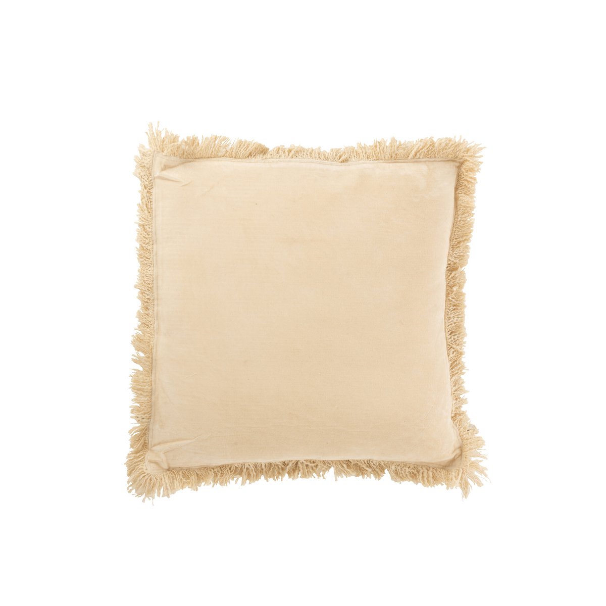 J-Line - Coussin Frange - Coton/Velours - Beige