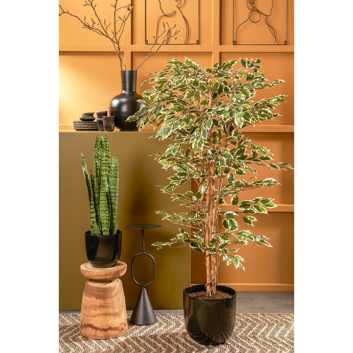 Mica Decorations - Ficus Kunstplant - H180 x Ø90 cm - Groen Bont