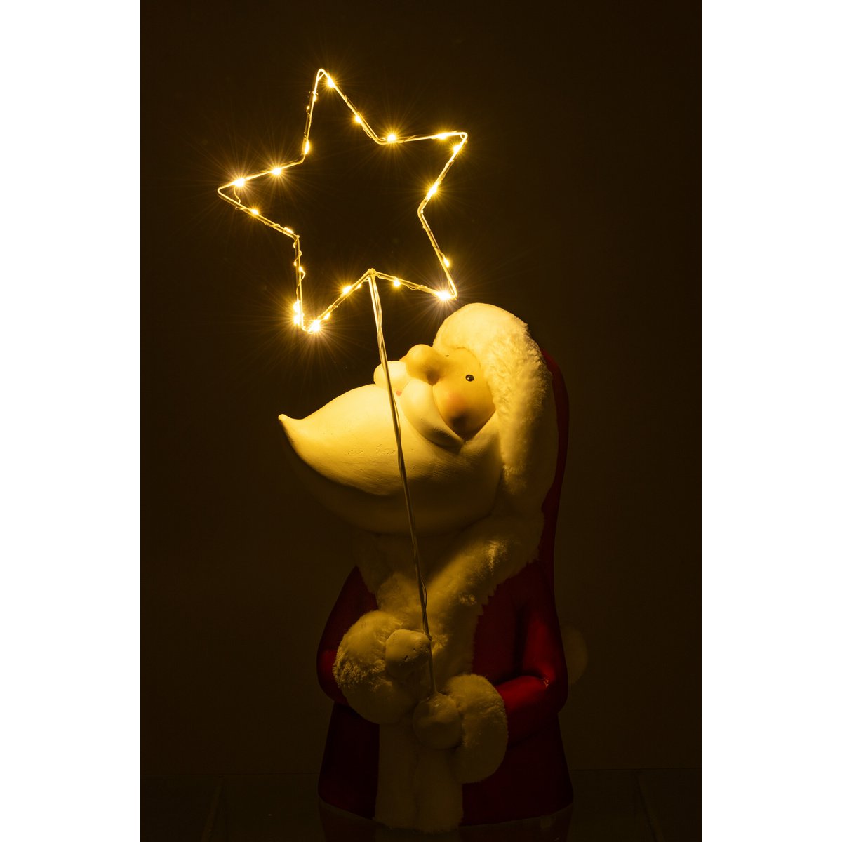 J-Line - Figurine de Noël décorative 'Père Noël' (Taille L, LED, Blanc/Rouge)