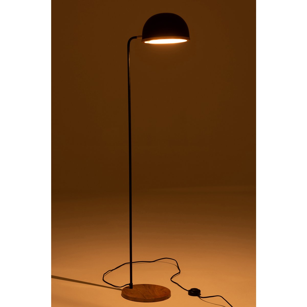 J-Line - Lampe sur Pied Evy - Fer/Bois - Noir/Naturel