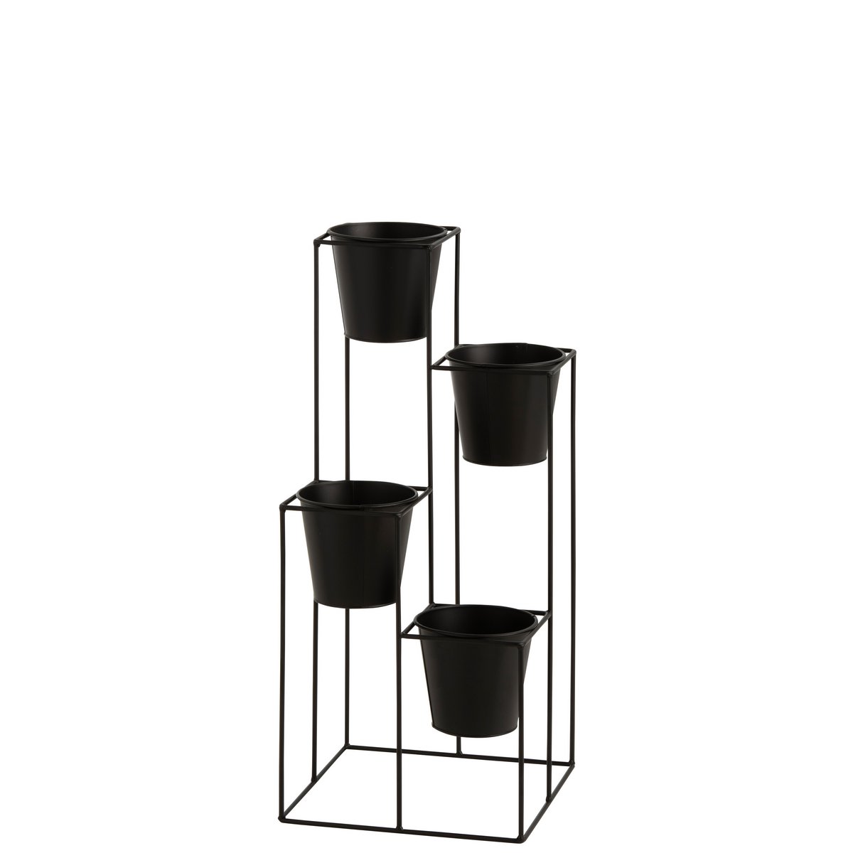 J-Line - Support Pot de Fleurs Rack 4 Pots Métal Noir Petit