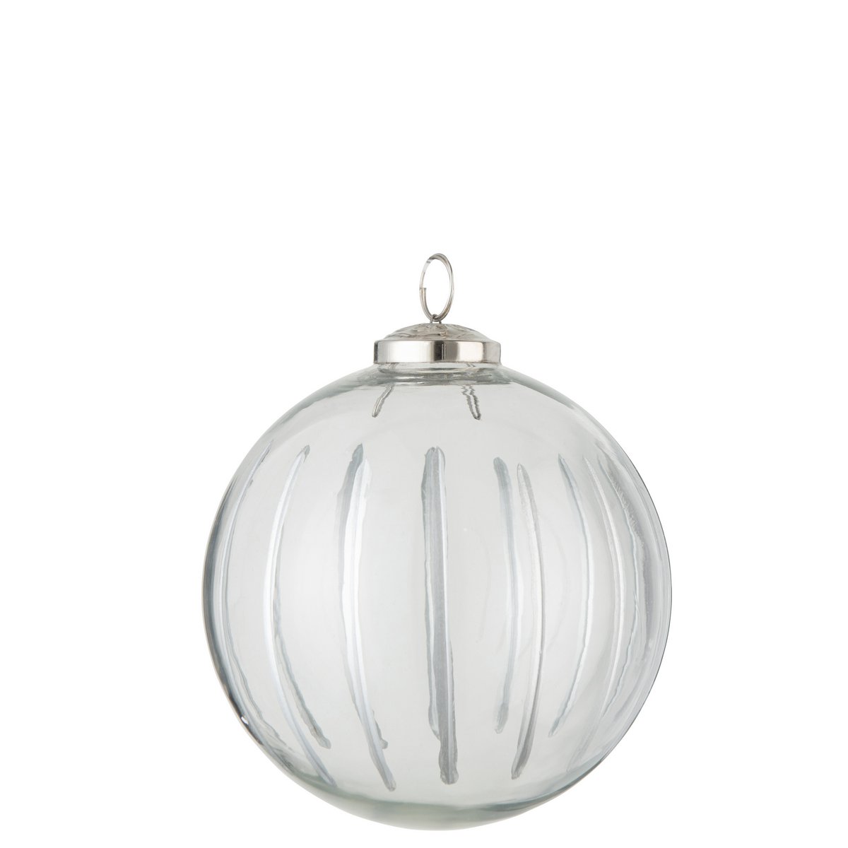 J-Line Kerstbal Streep Glas Transparant/Zilver Large