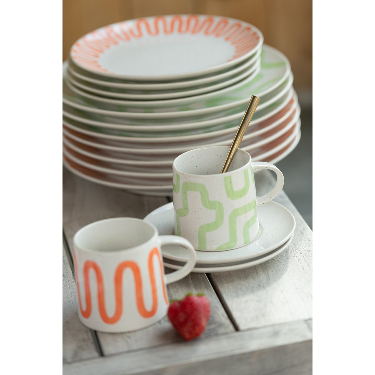 J-Line - Mug Curve + Assiette - Porcelaine - Orange