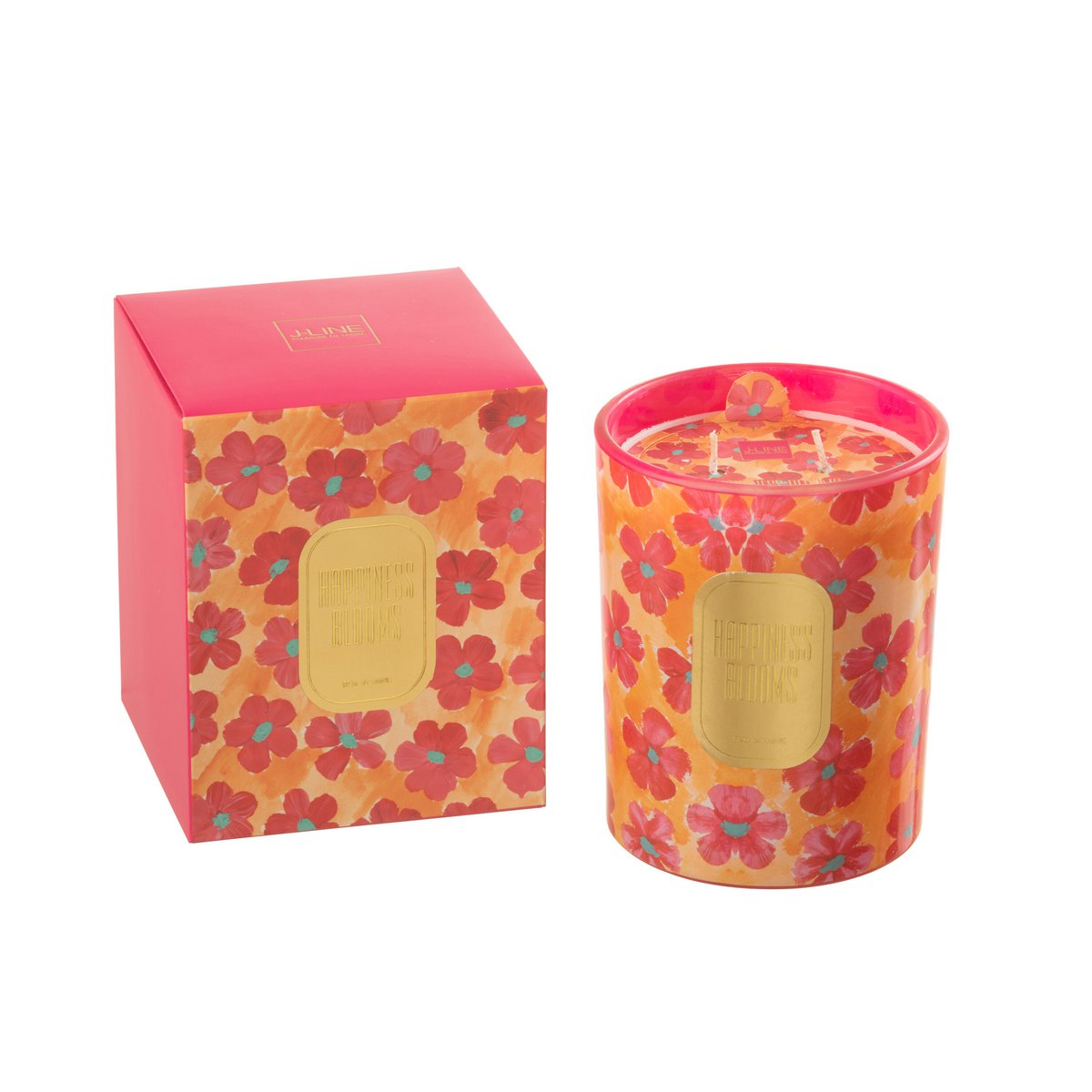 J-Line - Bougie Parfumée Fleurs Orange/Rouge Large - 70 Heures