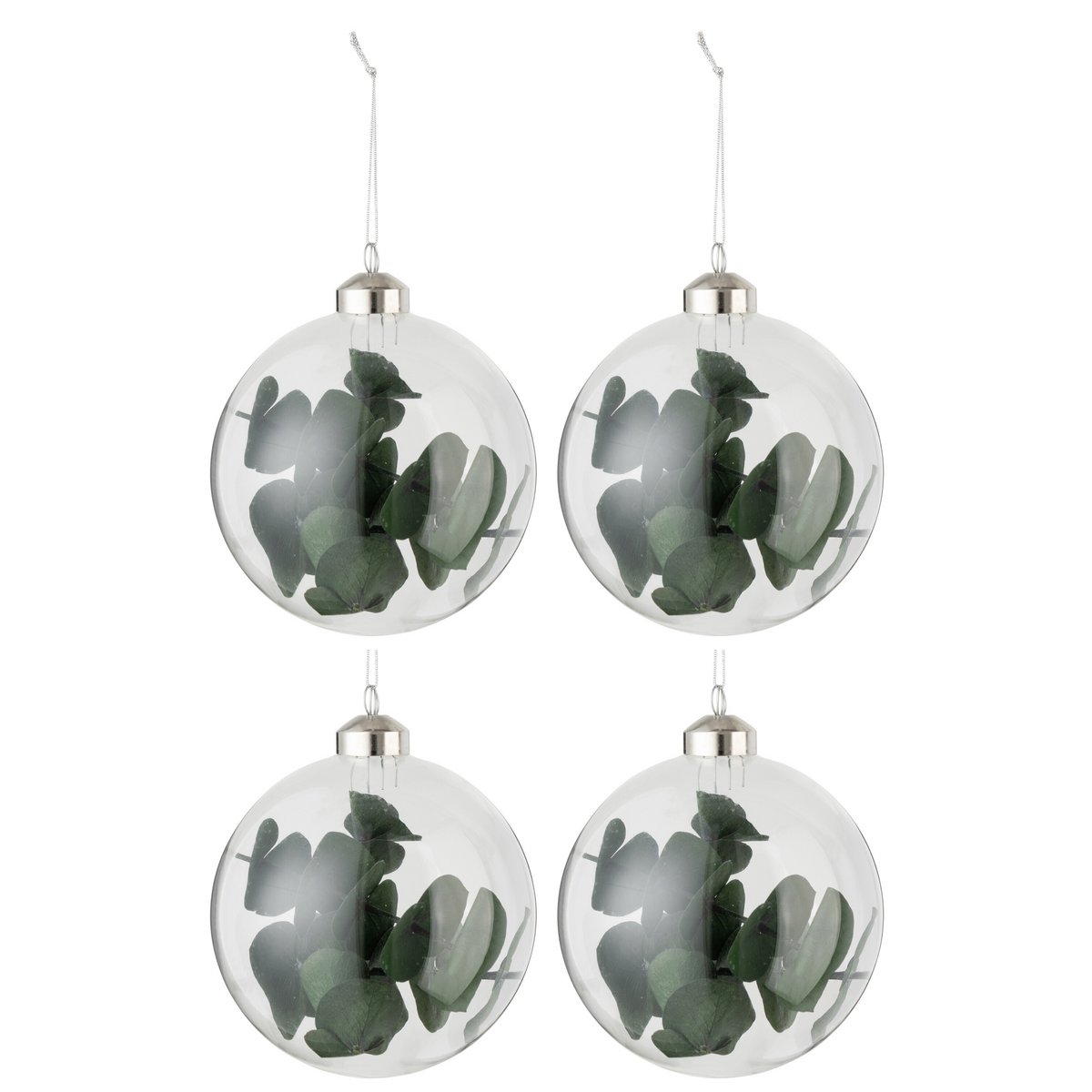 J-Line Doos Van 4 Kerstballen Gedroogde Eucalyptus Groen Glas Transparant Medium