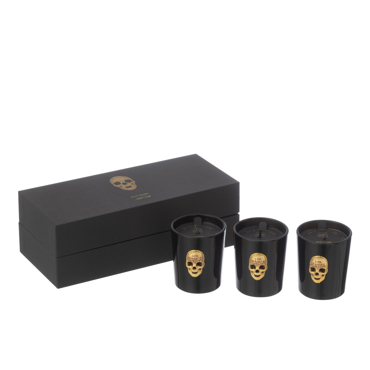 J-Line - Coffret de 3 Bougies Parfumées Skull Nuit Noir 16 Heures