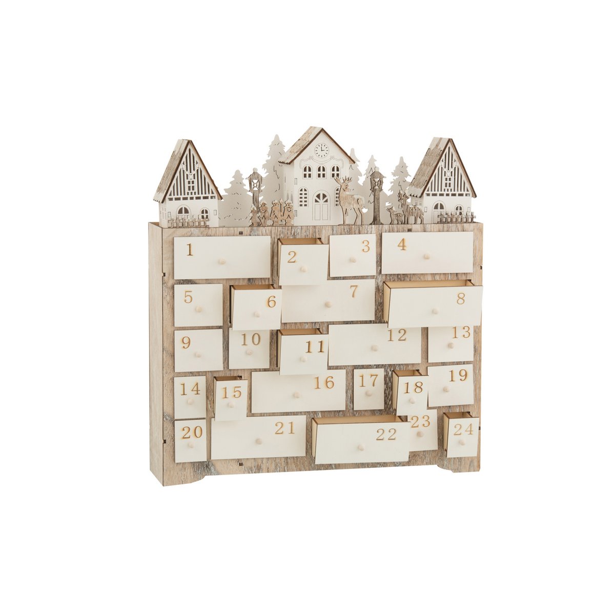 J-Line - Adventskalender met lichtjes 'Asta' (Beige, 40cm)