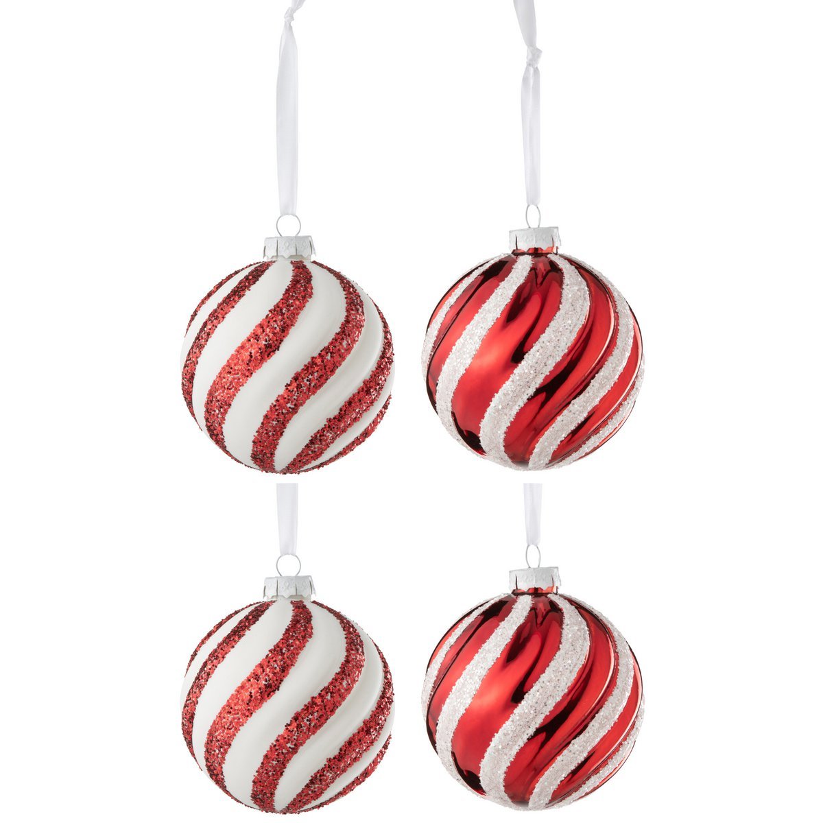 J-Line Kerstballen - glas - wit/ rood - L