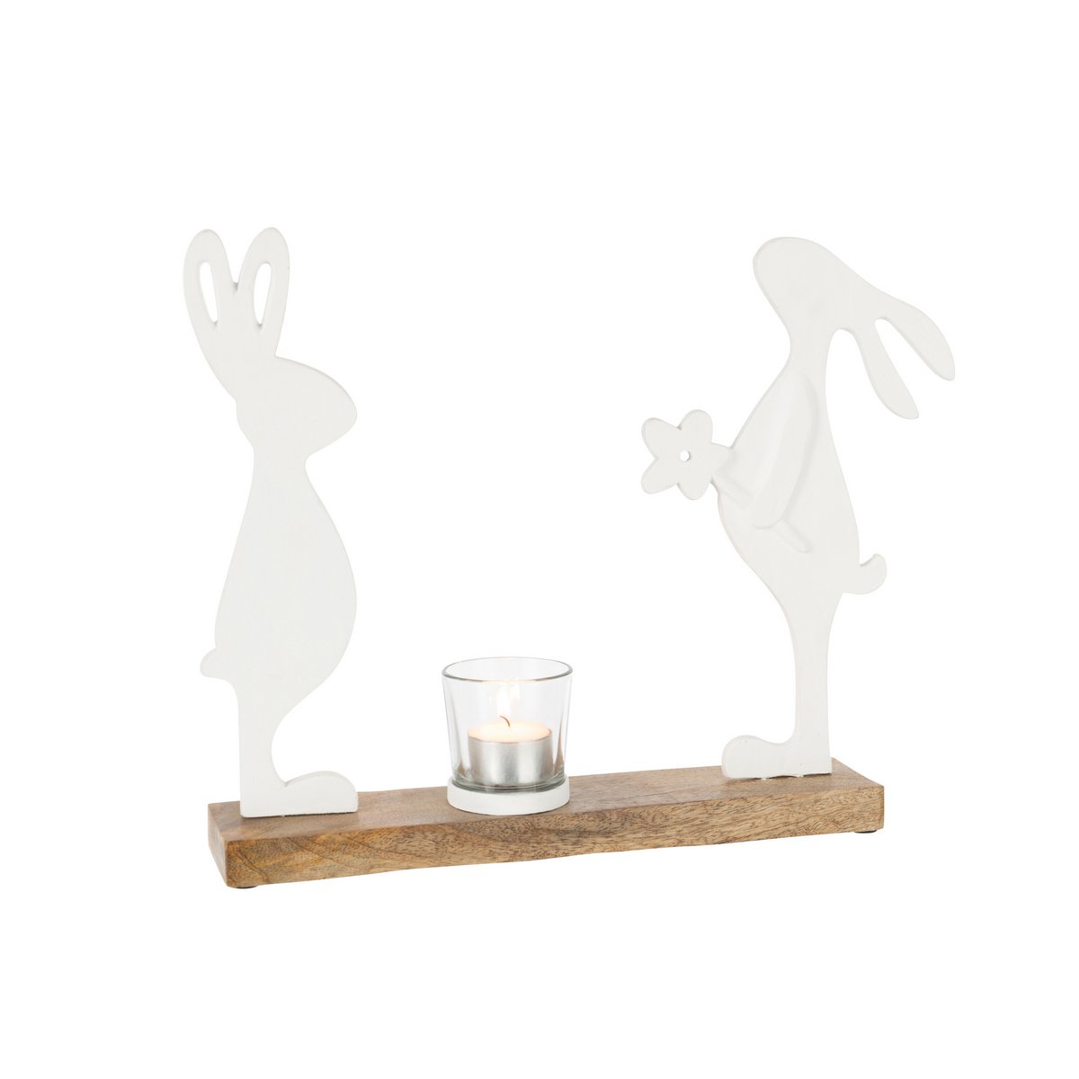 J-Line - Photophore Lapin Bois de Manguier/Fer Blanc Naturel