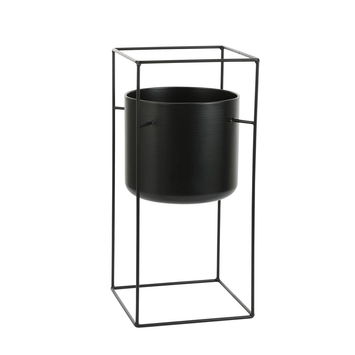 Mica Décorations - Pot de Fleur Porte sur Pied - L26 x L26 x H55 cm - Métal - Noir