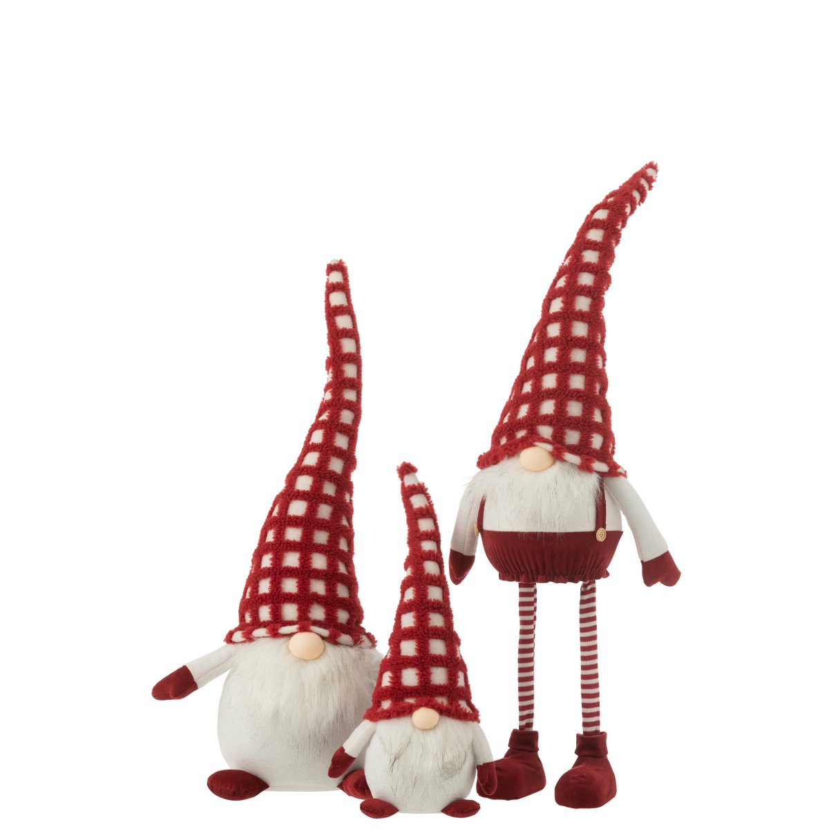 J-Line - Figurine de Noël décorative 'Gnome avec chapeau à carreaux' (Rouge/Blanc)