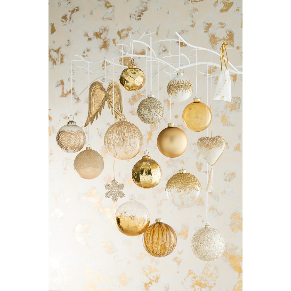 J-Line - Doos met kerstballen 'Chloe' (Goud, Maat S)