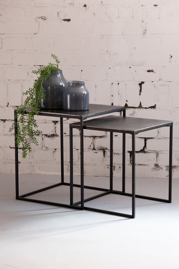 Light &amp; Living - Tables d'appoint 'Banos' (Lot de 2, Plomb Brut Antique)