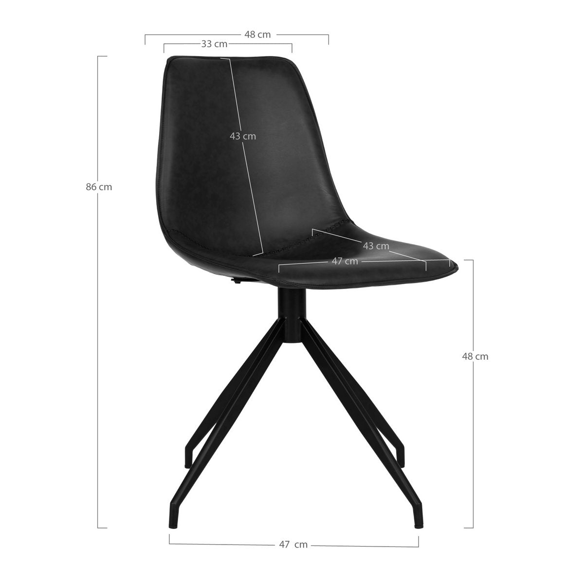 House Nordic - Chaise de salle à manger Monaco avec bouton rotatif - Noir - lot de 2