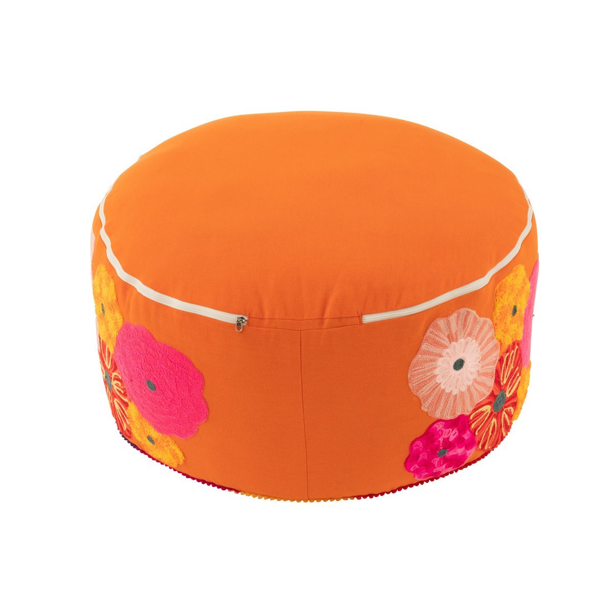 J-Line - Pouf Runde Blumen bestickt Baumwolle/Polyester Orange